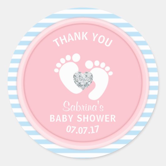 Schattige Roze Blauw Wit Baby shower Geslacht Reve Ronde Sticker (Voorkant)