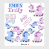 Schattige Roze Blauwe Eenhoorns Kinder Naam Sticker (Vel)