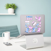 Schattige Roze Blauwe Eenhoorns Kinder Naam Sticker (Laptop op bureau)