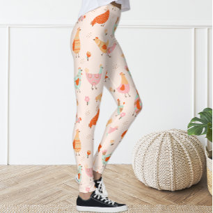 Schattige Roze Blauwe Kip Bloemen Leggings