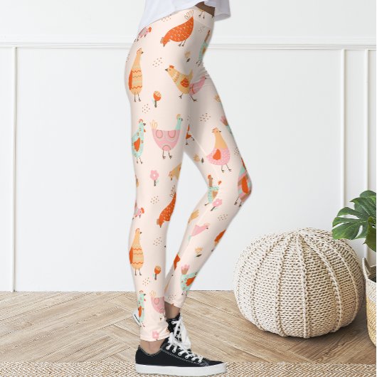 Schattige Roze Blauwe Kip Bloemen Leggings