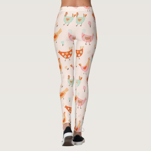 Schattige Roze Blauwe Kip Bloemen Leggings (Achterkant)