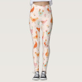 Schattige Roze Blauwe Kip Bloemen Leggings (Voorkant)