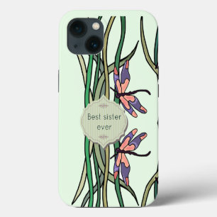 Schattige Roze Blauwe Libellen Groene Bladeren Zus iPhone 13 Hoesje