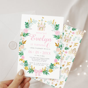 Schattige roze blauwgroen gouden kasteel prinses v kaart