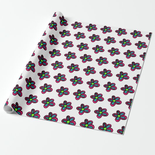 Schattige Roze Bloem Cadeaupapier (Uitgerold)