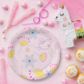 Schattige roze bloem en vogelpapier bord, papieren bordje (Feest)