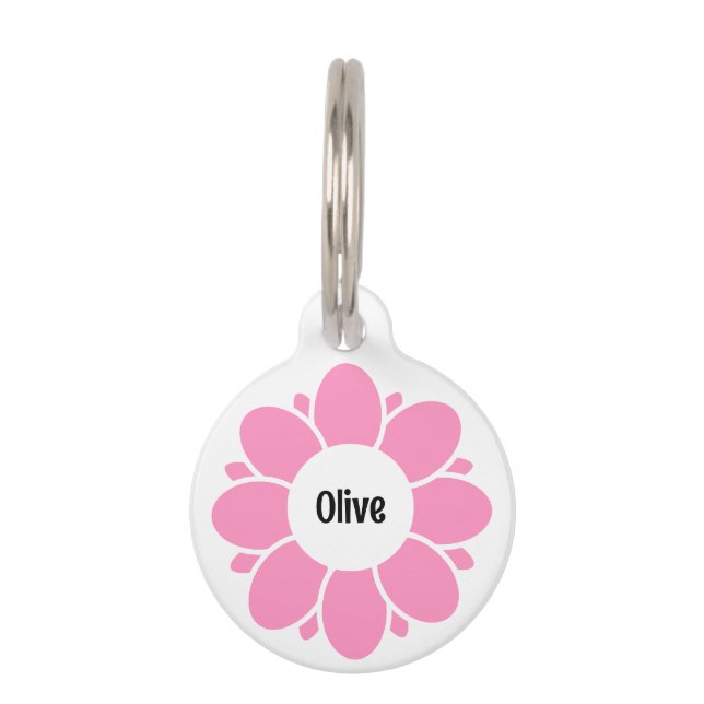 Schattige Roze Bloem Lijst voor Hondennaam Huisdierpenning (Voorkant)