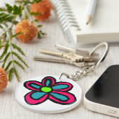 Schattige Roze Bloem Sleutelhanger (Voorkant Rechts)
