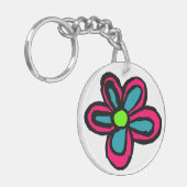 Schattige Roze Bloem Sleutelhanger (Voorkant Links)