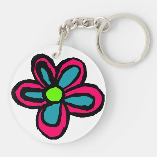 Schattige Roze Bloem Sleutelhanger (Achterkant)