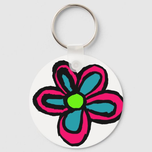 Schattige Roze Bloem Sleutelhanger (Voorkant)