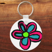 Schattige Roze Bloem Sleutelhanger (Voorkant)