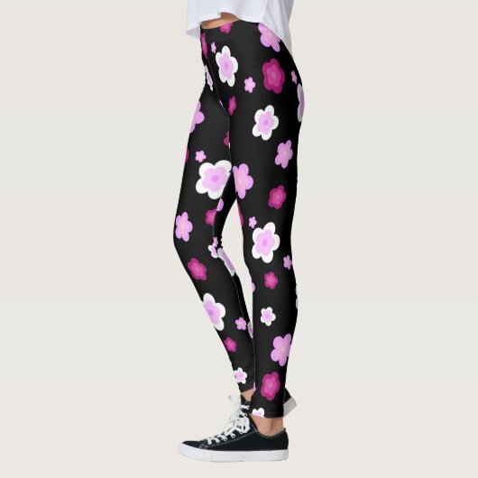 Schattige roze bloembloemengradiënt Patroon Leggings (Links)