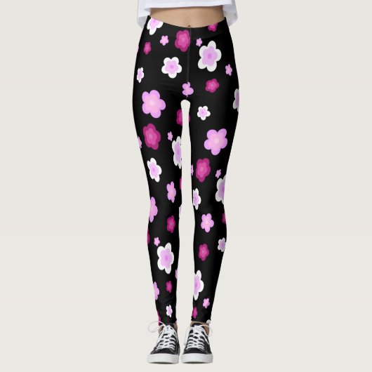 Schattige roze bloembloemengradiënt Patroon Leggings (Voorkant)