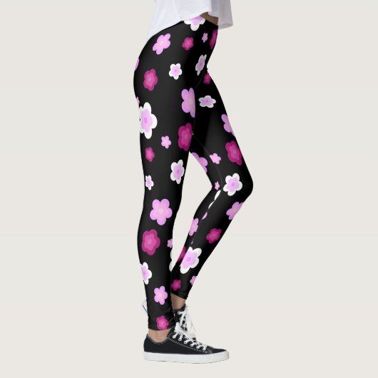 Schattige roze bloembloemengradiënt Patroon Leggings (Rechts)