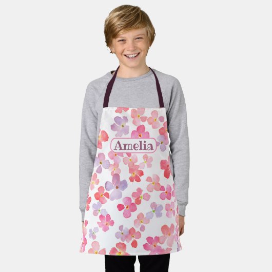 Schattige roze bloemen all-over print Schort (Gedragen)