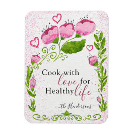 Schattige Roze Bloemen Familienaam Motivatie Koelk Magneet