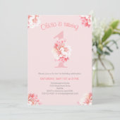 Schattige roze bloemen meisje's eerste verjaardags kaart (Staand voorkant)