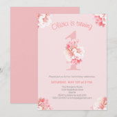 Schattige roze bloemen meisje's eerste verjaardags kaart (Voorkant / Achterkant)