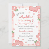 Schattige Roze Bloemen Verjaardagsfeestje Uitnodig Kaart (Voorkant)