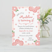 Schattige Roze Bloemen Verjaardagsfeestje Uitnodig Kaart (Staand voorkant)