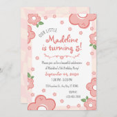 Schattige Roze Bloemen Verjaardagsfeestje Uitnodig Kaart (Voorkant / Achterkant)