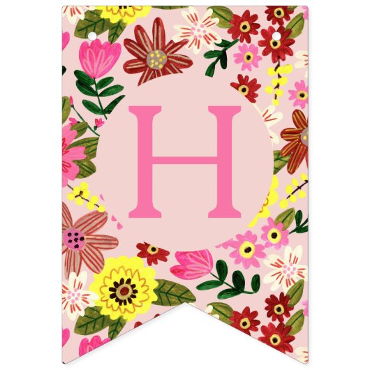 Schattige Roze Bloemen verjaardagsfeestpatroon Vlaggetjes (Tweede vlag)