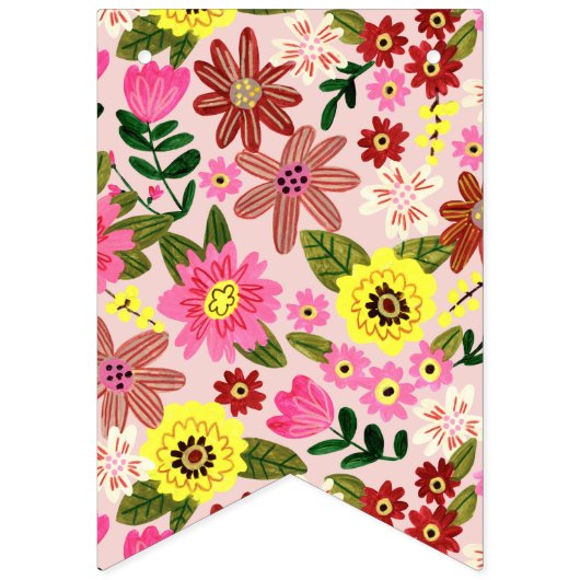 Schattige Roze Bloemen verjaardagsfeestpatroon Vlaggetjes (Eerste vlag)