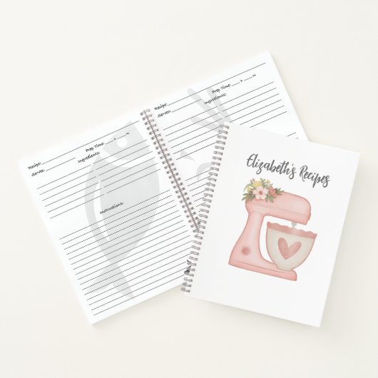 Schattige roze bloemenbakkerij taart mixer recept notitieboek (Binnen)