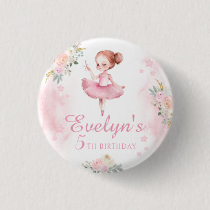 Schattige roze bloemenballerina birthday girl knop ronde button 3,2 cm