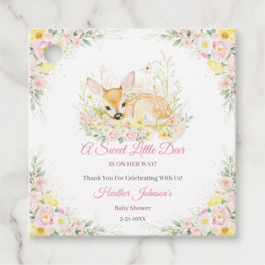 Schattige roze bloemenherten Baby shower Bedankjes Labels (Voorkant)