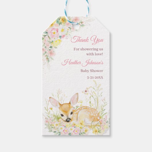 Schattige roze bloemenherten Baby shower Cadeaulabel (Voorkant)