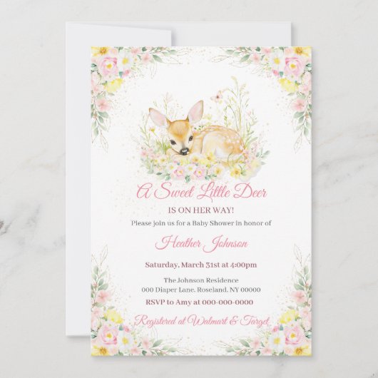 Schattige roze bloemenherten Baby shower Kaart (Voorkant)