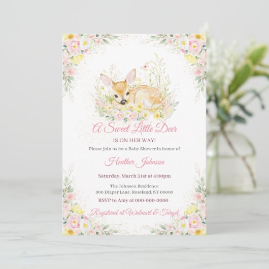 Schattige roze bloemenherten Baby shower Kaart (Staand voorkant)