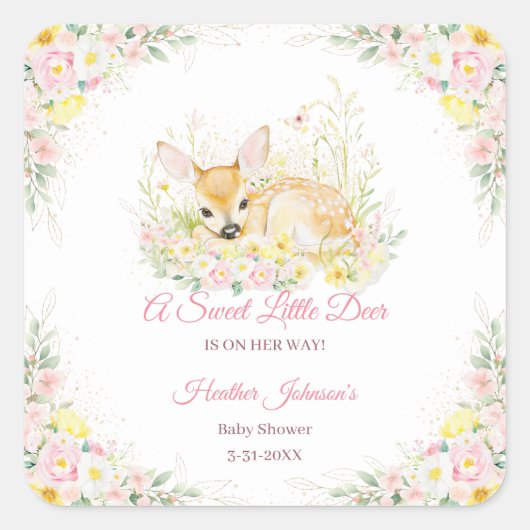 Schattige roze bloemenherten Baby shower Vierkante Sticker (Voorkant)