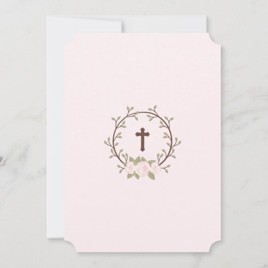Schattige roze bloemenkrans kruis doop doopsel kaart (Achterkant)