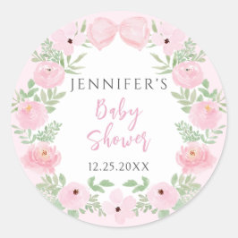 Schattige roze bloemenkrans met strik baby girl sh ronde sticker