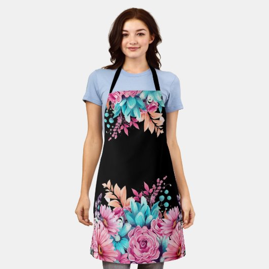 Schattige roze bloemenmedium all over print Schort (Gedragen)