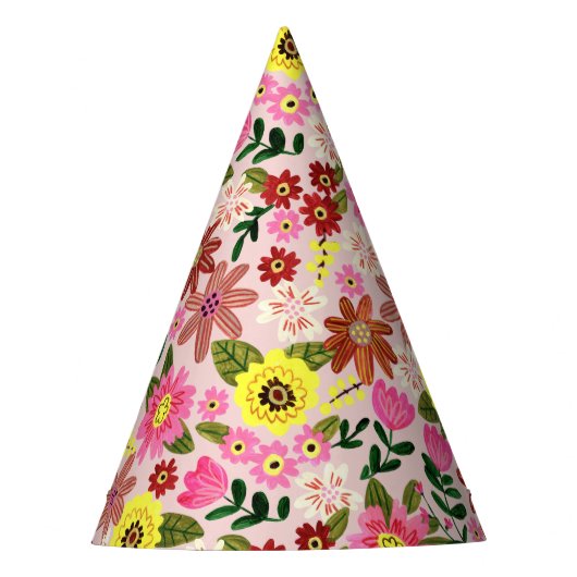 Schattige roze bloemenmeisje verjaardagsfeestje feesthoedjes (Voorkant)