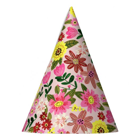 Schattige roze bloemenmeisje verjaardagsfeestje feesthoedjes (Links)