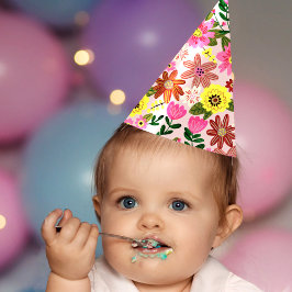 Schattige roze bloemenmeisje verjaardagsfeestje feesthoedjes