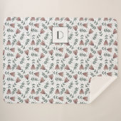 Schattige roze bloemenmonogram sherpa deken (Voorkant (horizontaal))