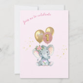 Schattige roze bloemenolifant eerste verjaardagsme kaart (Achterkant)