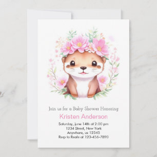 Schattige roze bloemenotter meisje Baby shower Kaart