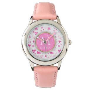 Schattige roze bloemenpatroon, meisjesachtig bloem horloge