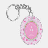 Schattige roze bloemenpatroon, meisjesachtig bloem sleutelhanger (Voorkant Links)