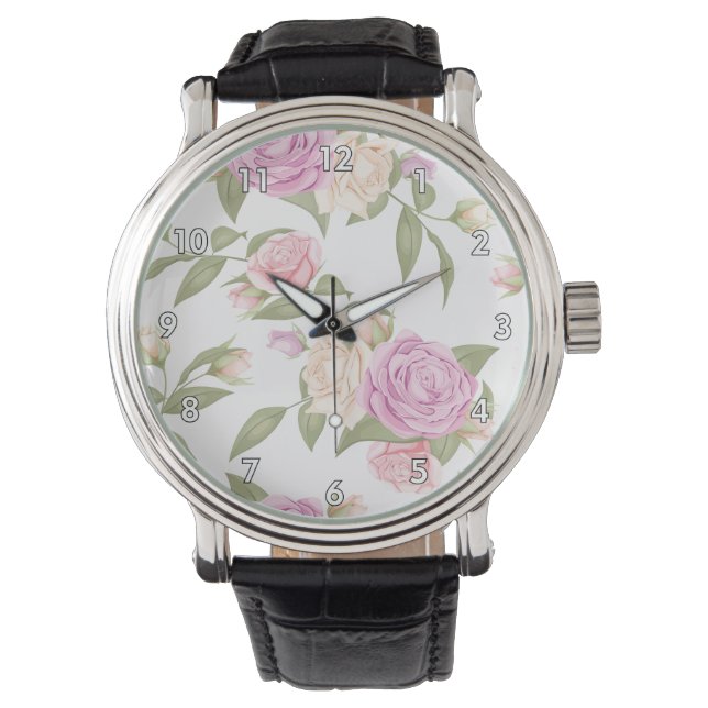 Schattige roze bloementeken horloge (Voorkant)