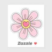 Schattige roze bloemetje met hart sticker (Vel)
