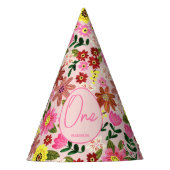 Schattige roze bloemig één jaar meisje verjaardag feesthoedjes (Voorkant)